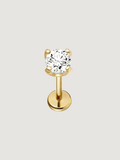 14K Solid Gold Solitaire CZ Flat Back Earrings