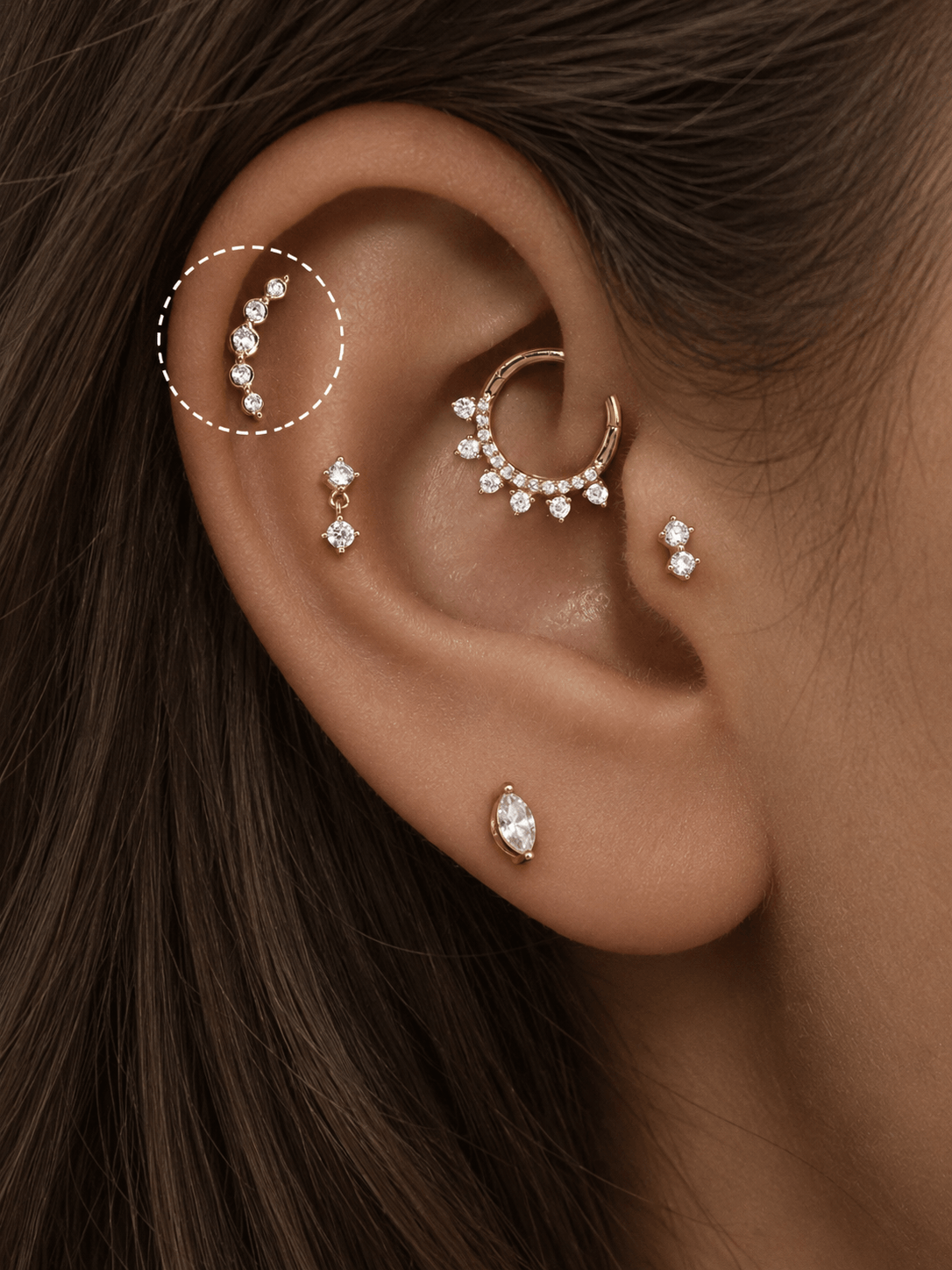 14K Solid Gold Simple Curved Flat Back Earrings