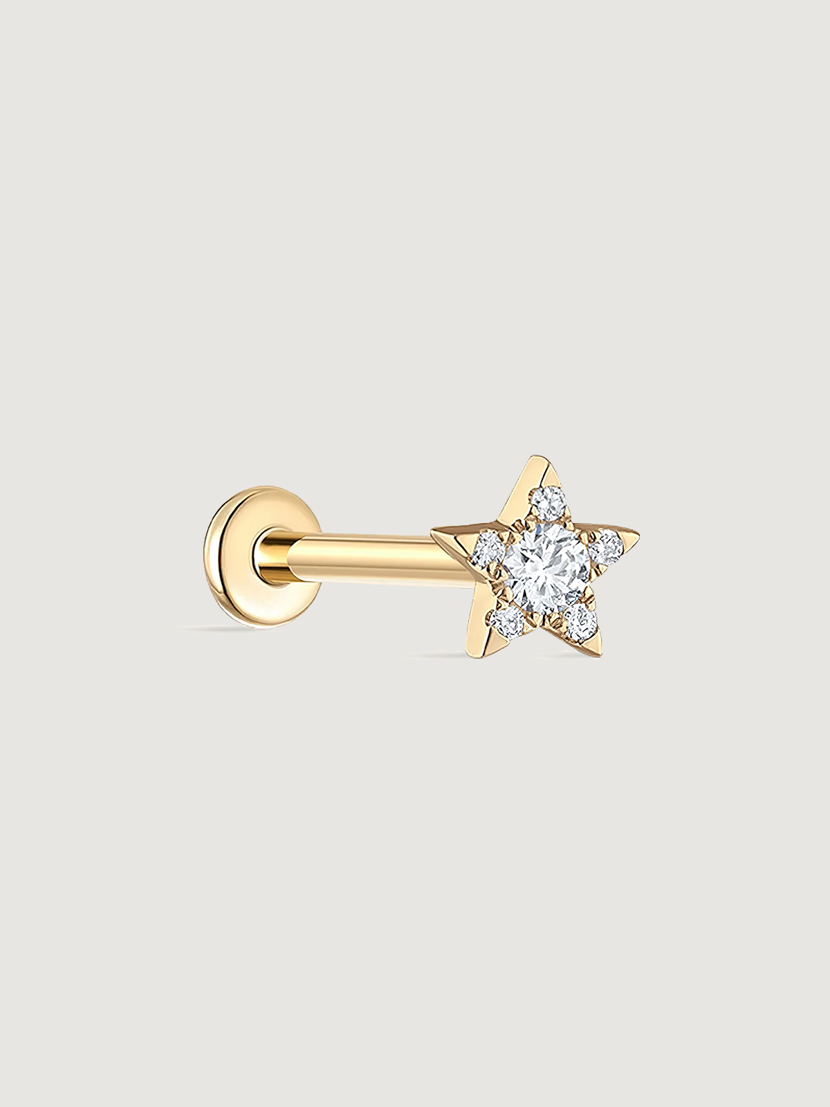 14K Solid Gold Star Diamond Flat Back Earrings