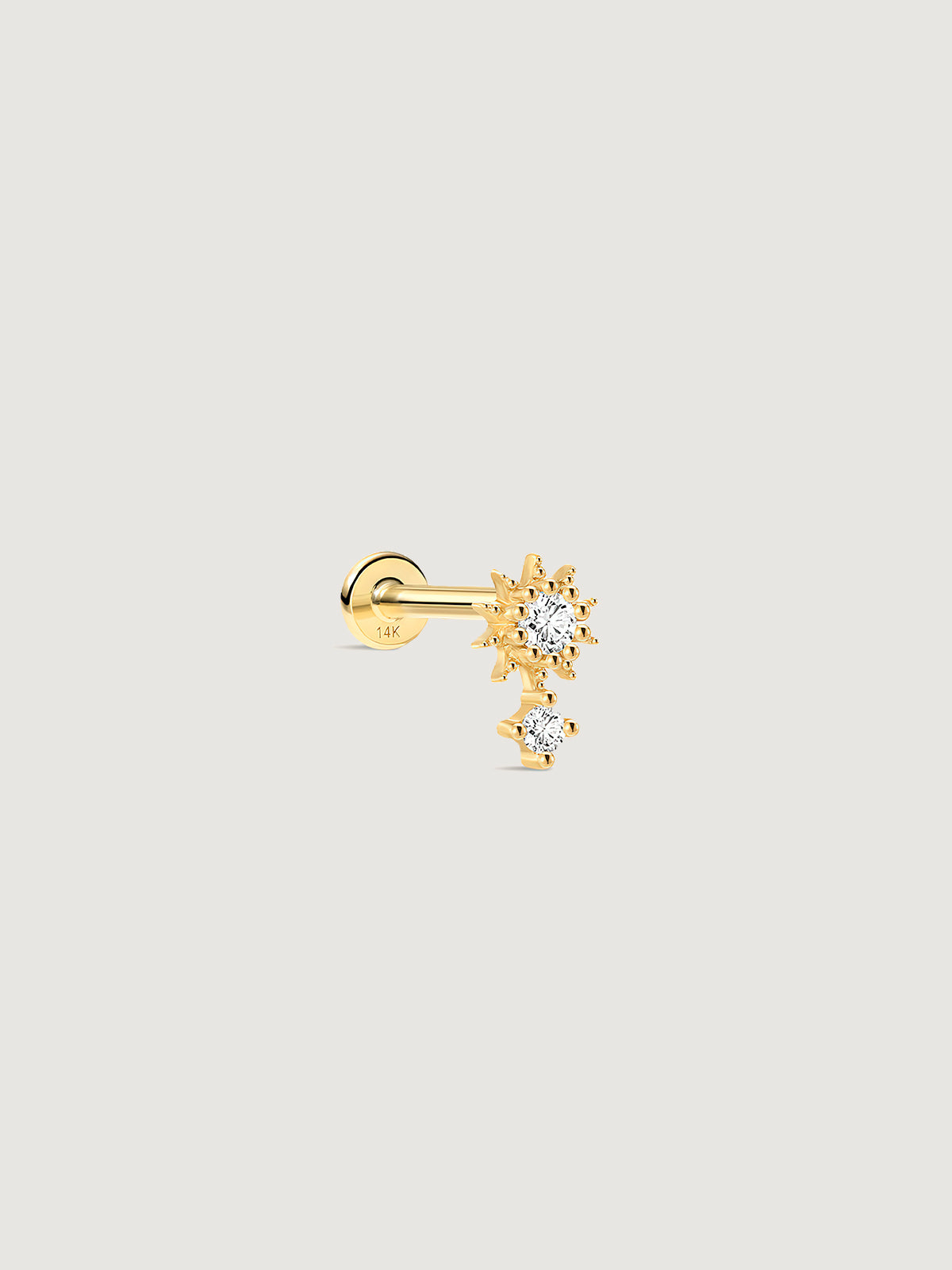14K Solid Gold Delicate Sunflower Flat Back Earrings