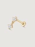 14K Solid Gold Minimal Pendant Stud Flat Back Earrings