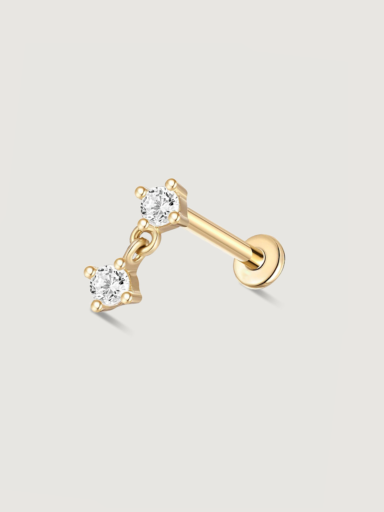 14K Solid Gold Minimal Pendant Stud Flat Back Earrings