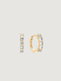 14K Solid Gold Dainty Moonstone Pave Hoop Earring