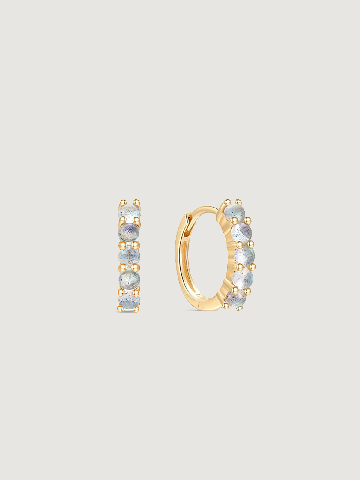 14K Solid Gold Dainty Moonstone Pave Hoop Earring