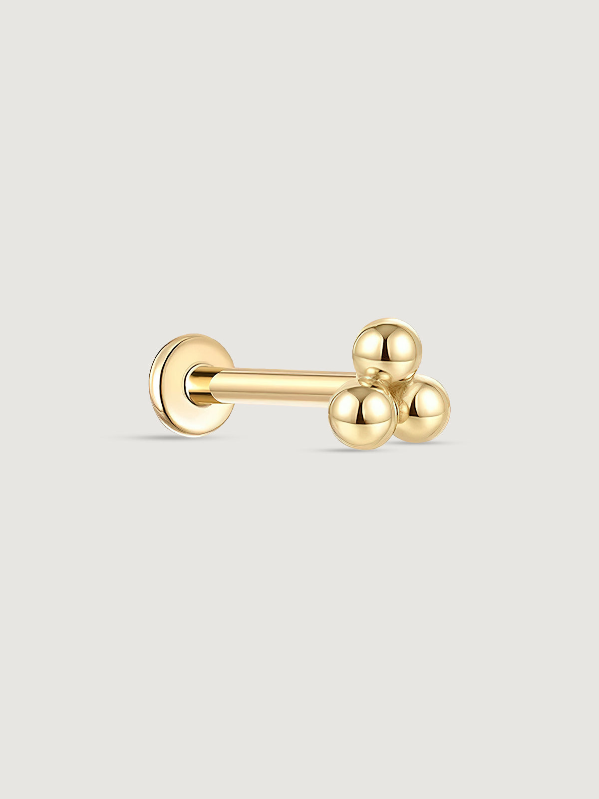 14K Solid Gold Triple Ball Flat Back Earrings