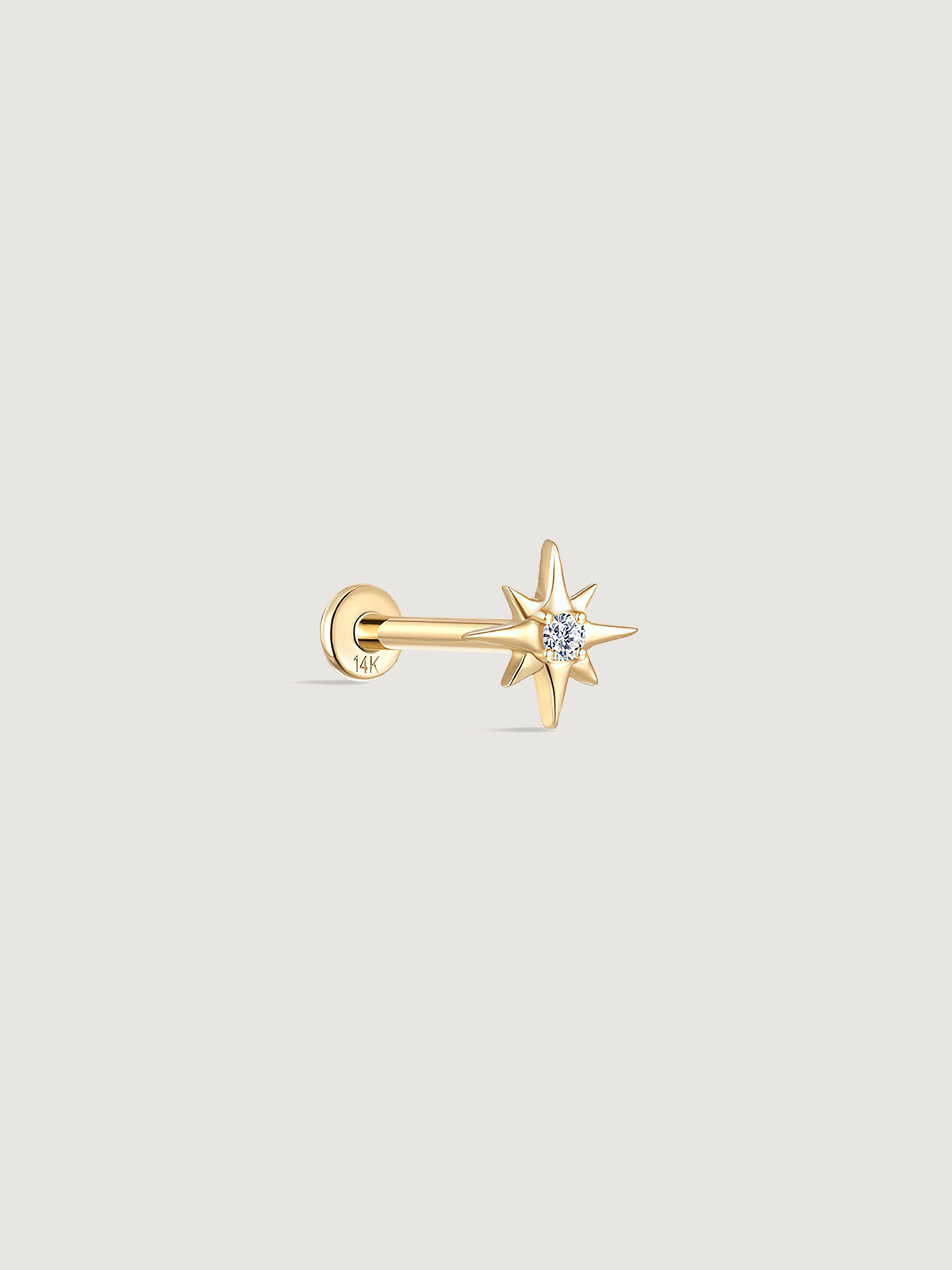 14K Solid Gold Octagonal Star Flat Back Earrings