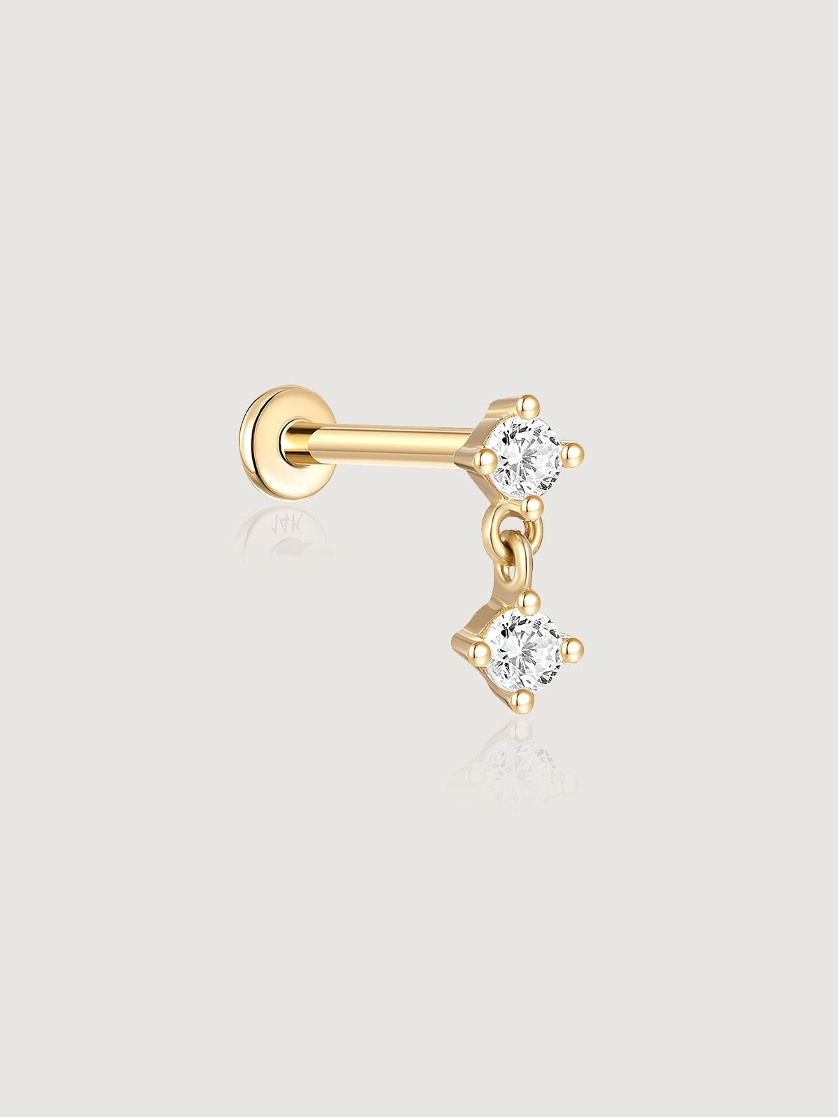 14K Solid Gold Minimal Pendant Stud Flat Back Earrings