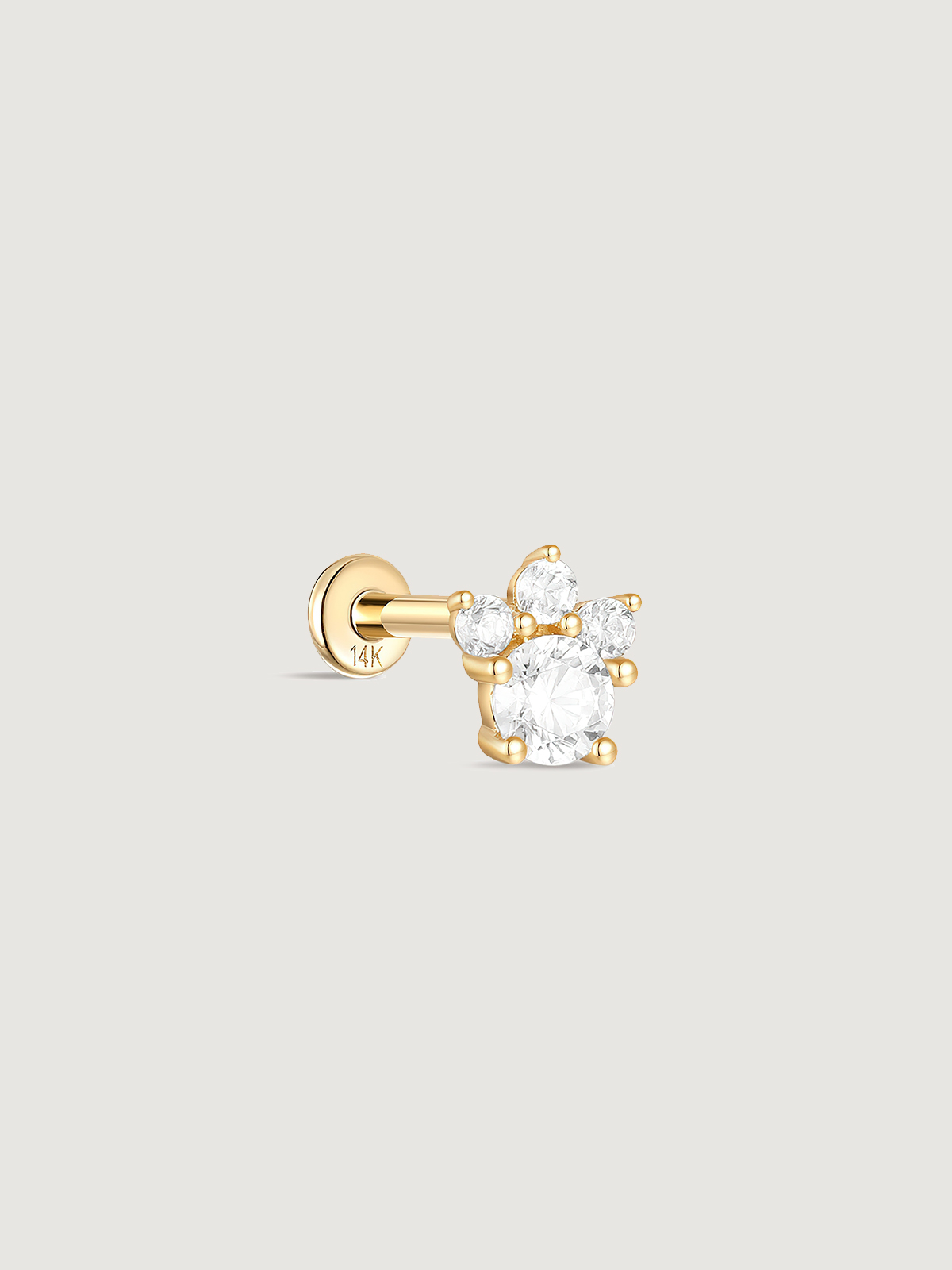 14K Solid Gold Tiny Cat Paw Flat Back Cartilage Earrings