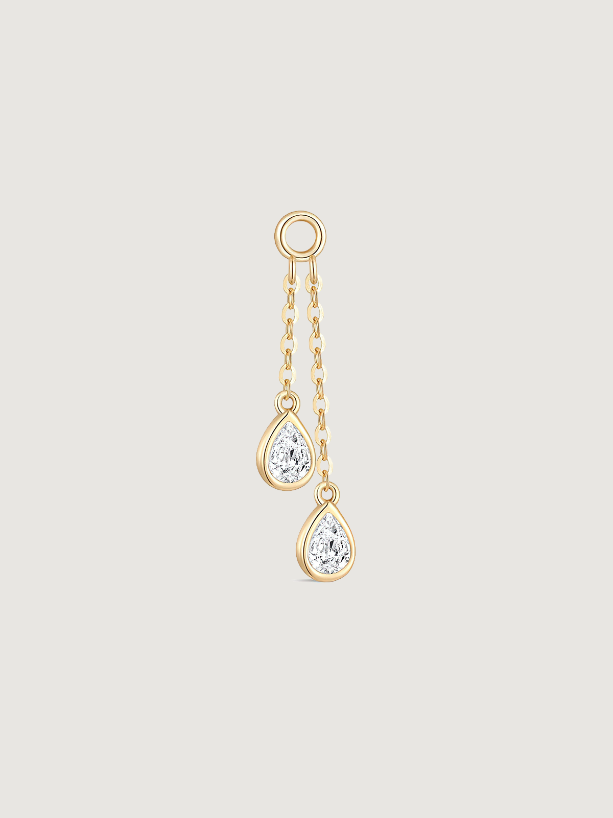 14K Solid Gold Pear Diamond Tassel Hoop Earrings
