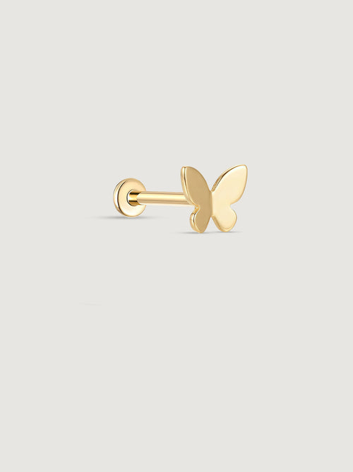 14K Solid Gold Butterfly Ball Back Flat Back Earrings
