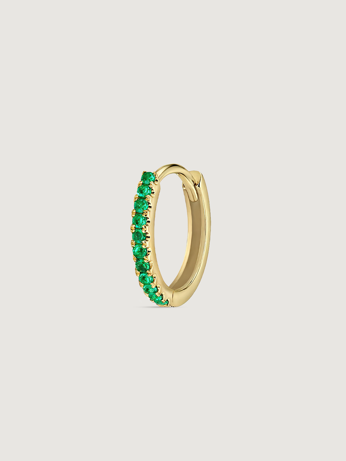 14K Solid Gold Emerald Hoop Earring