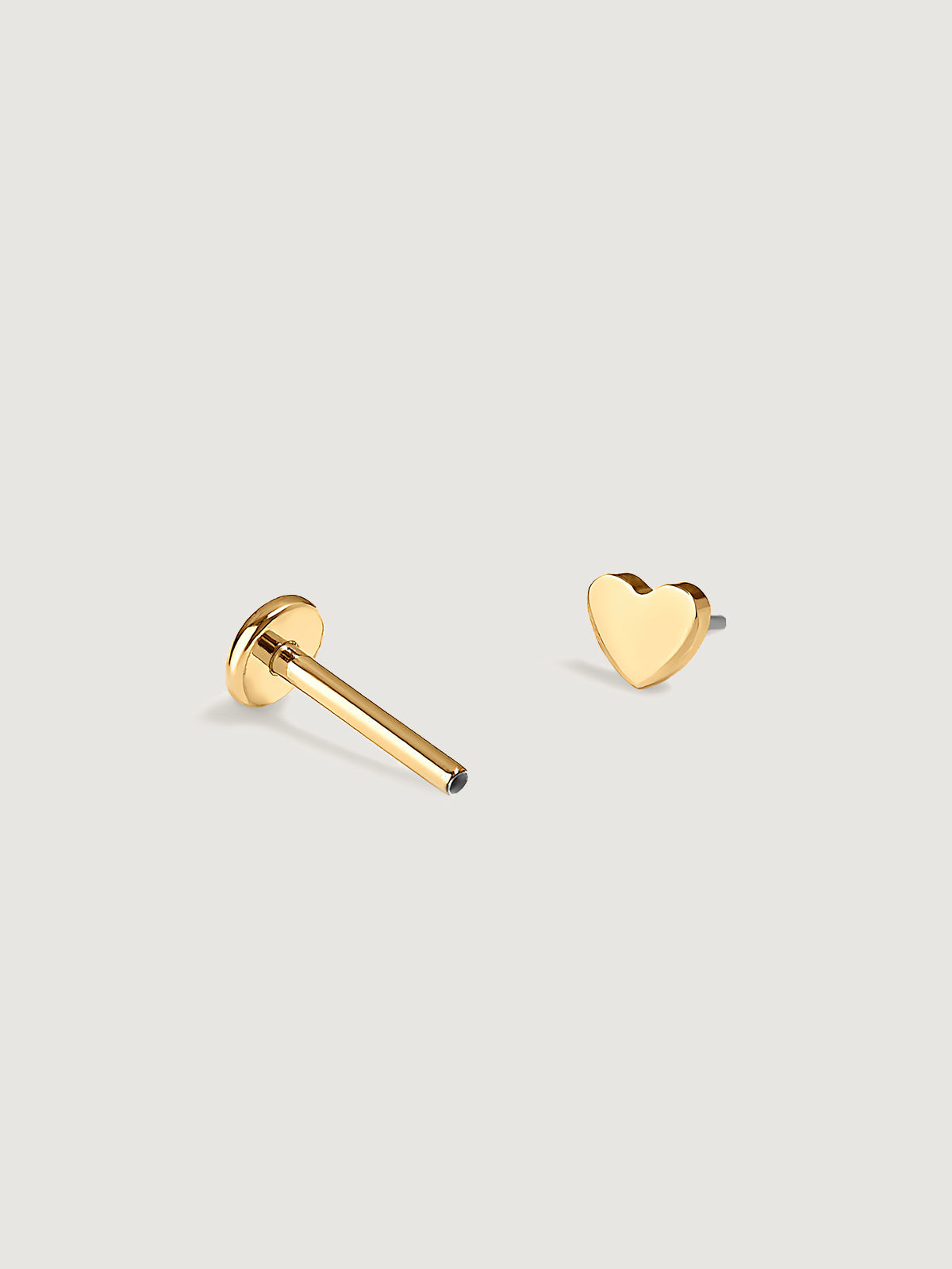 14K Solid Gold Minimalist Heart Flat Back Earrings