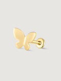 14K Solid Gold Butterfly Ball Back Flat Back Earrings