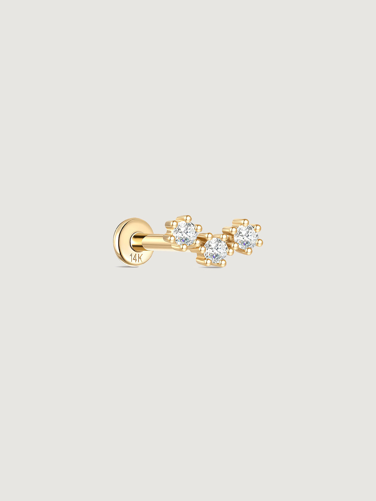 14K Solid Gold Delicate Triple-Point Cluster Flat Back Earrings