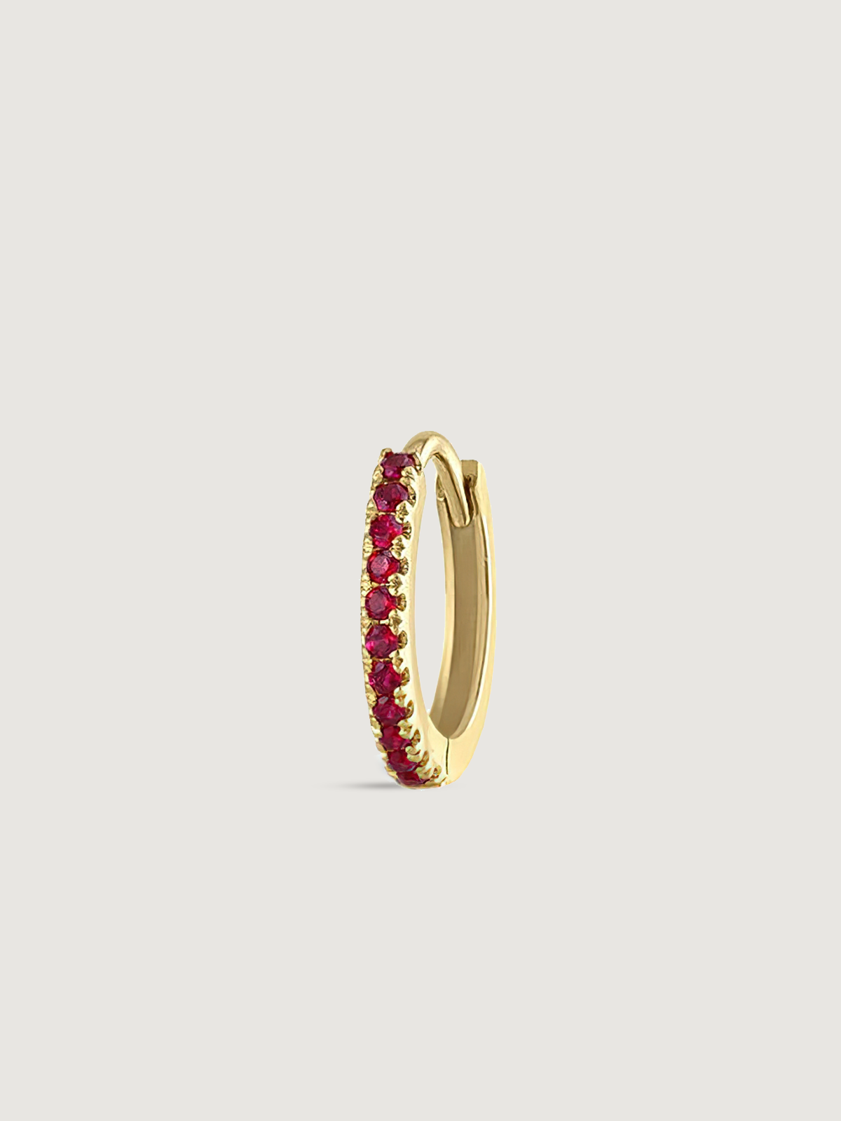14K Solid Gold Natural Ruby Pave Hoop Earring