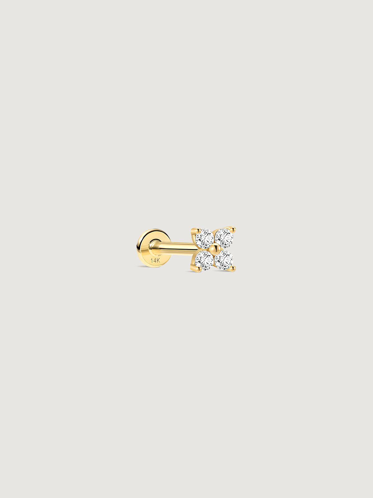 14K Solid Gold Four-Petal Flower Flat Back Earrings