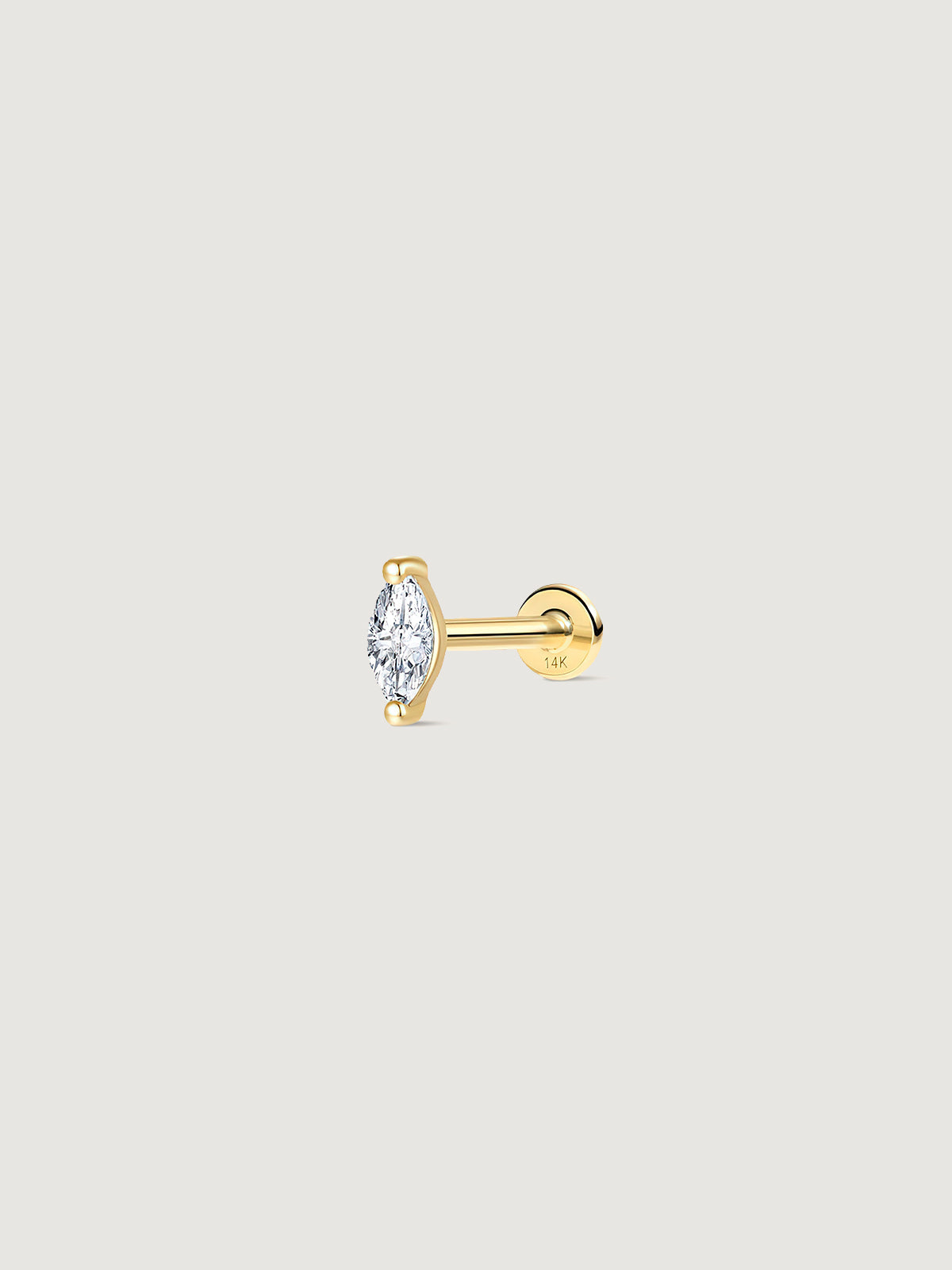 14K Solid Gold Marquise Lab Diamond Flat Back Earrings