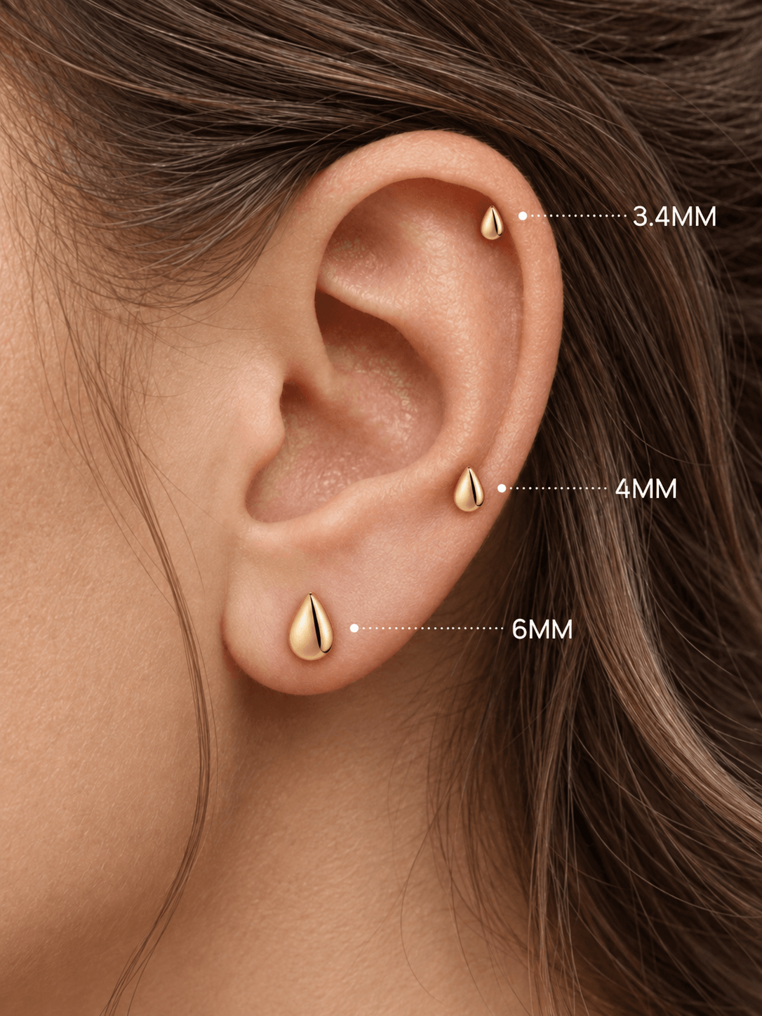 14K Solid Gold Minimalist Teardrop Flat Back Earrings