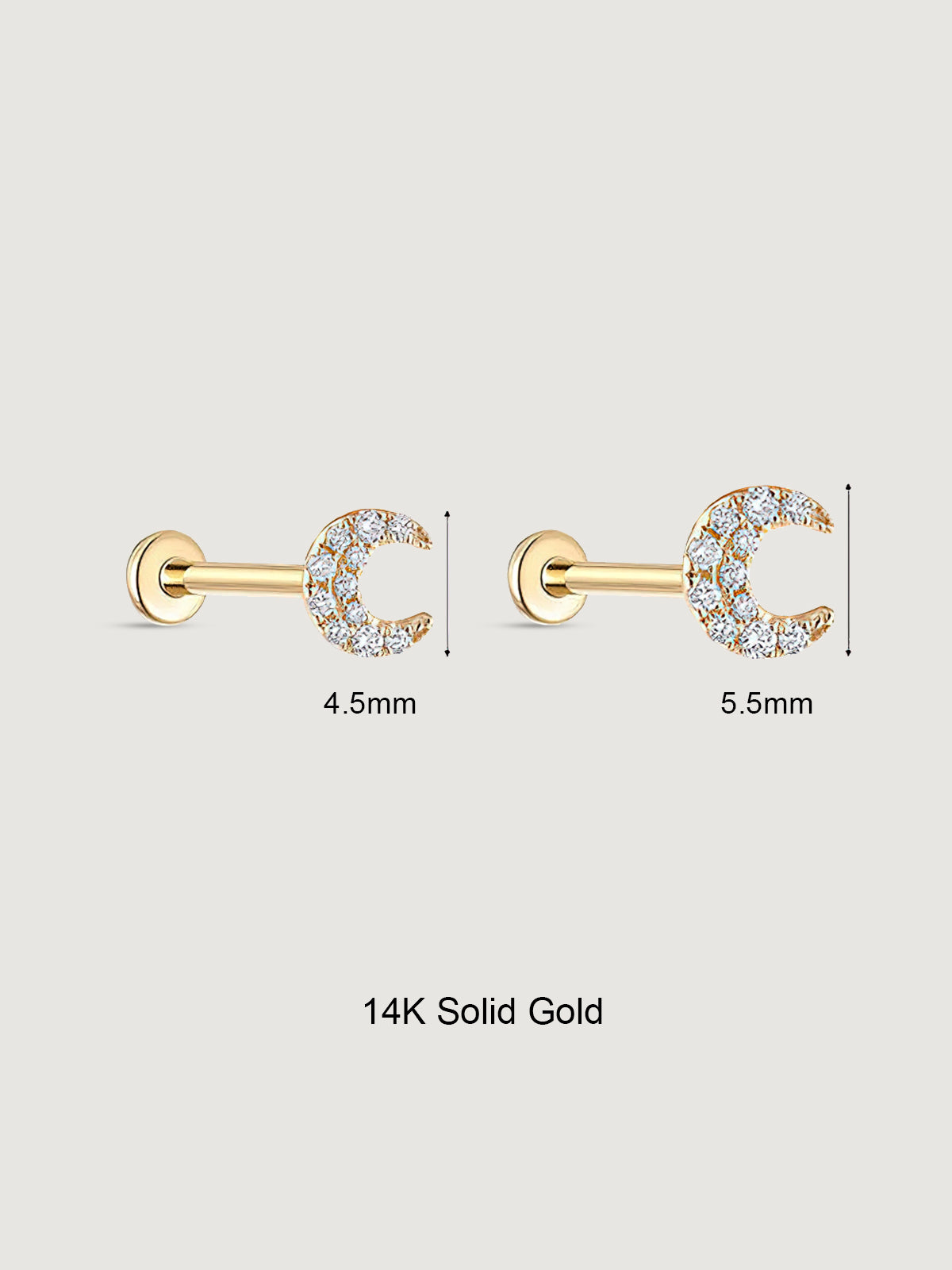 14K Solid Gold Celestial Diamond Flat Back Earrings