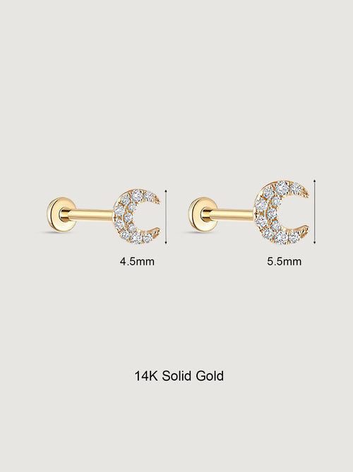14K Solid Gold Celestial Diamond Flat Back Earrings