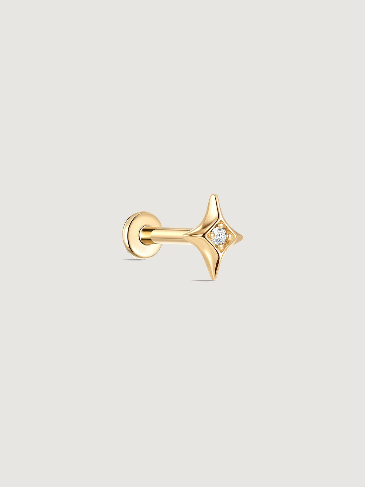 14K Solid Gold Sparkly Star Flat Back Earrings