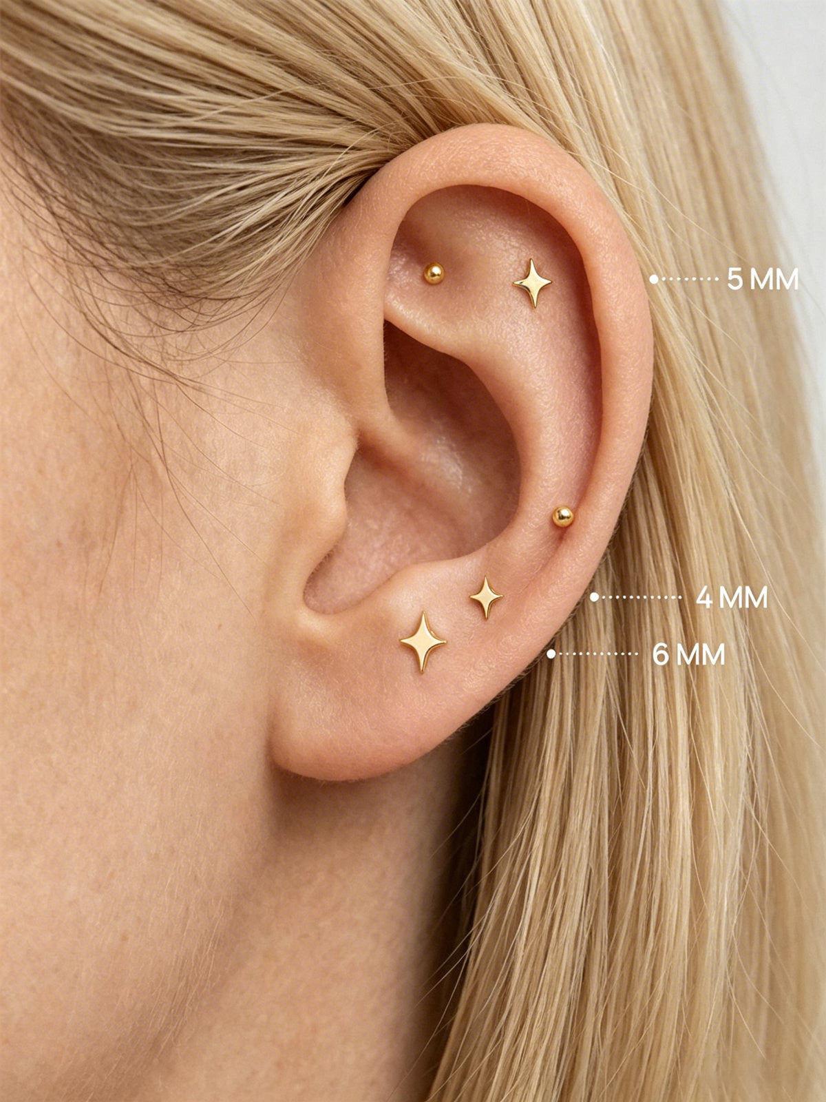 14K Solid Gold Minimalist Star Flat Back Earrings