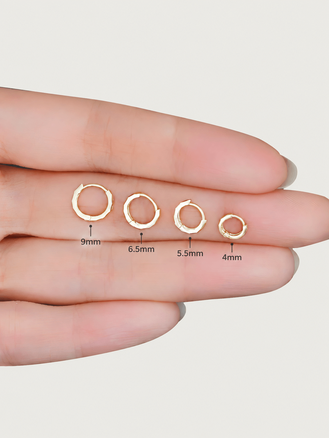 14K Solid Gold Minimalist Faceted Hoop Earrings