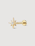 14K Solid Gold Octagonal Star Flat Back Earring
