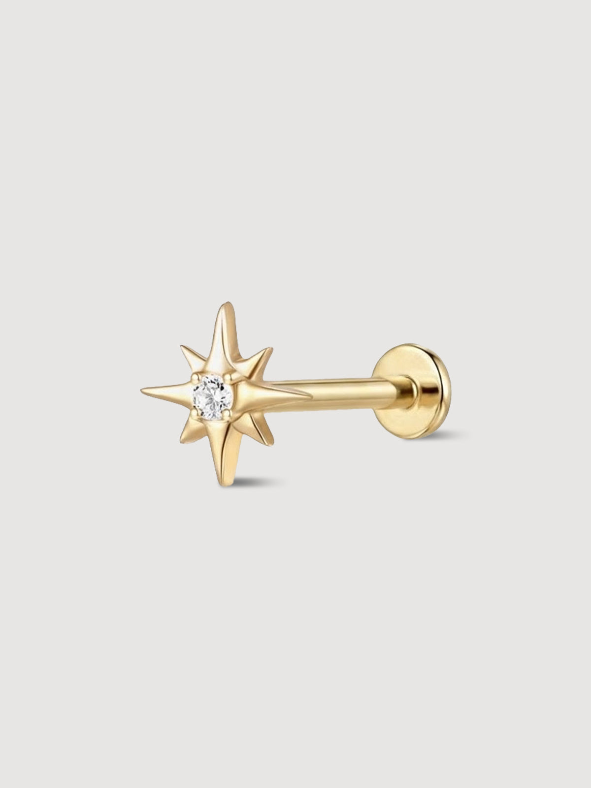 14K Solid Gold Octagonal Star Flat Back Earring