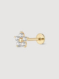 14K Solid Gold Five-Petal Flower Flat Back Earring