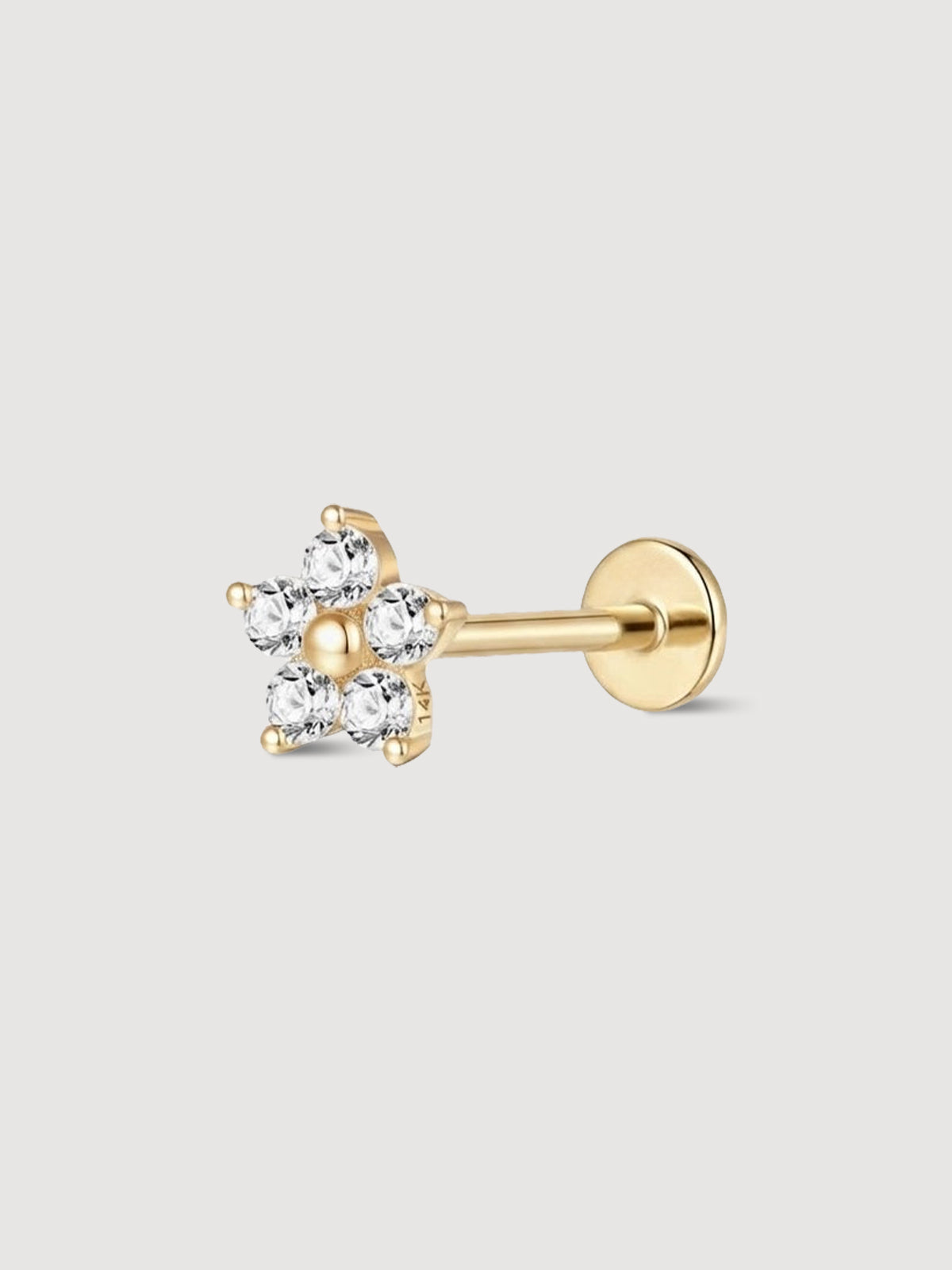 14K Solid Gold Five-Petal Flower Flat Back Earring
