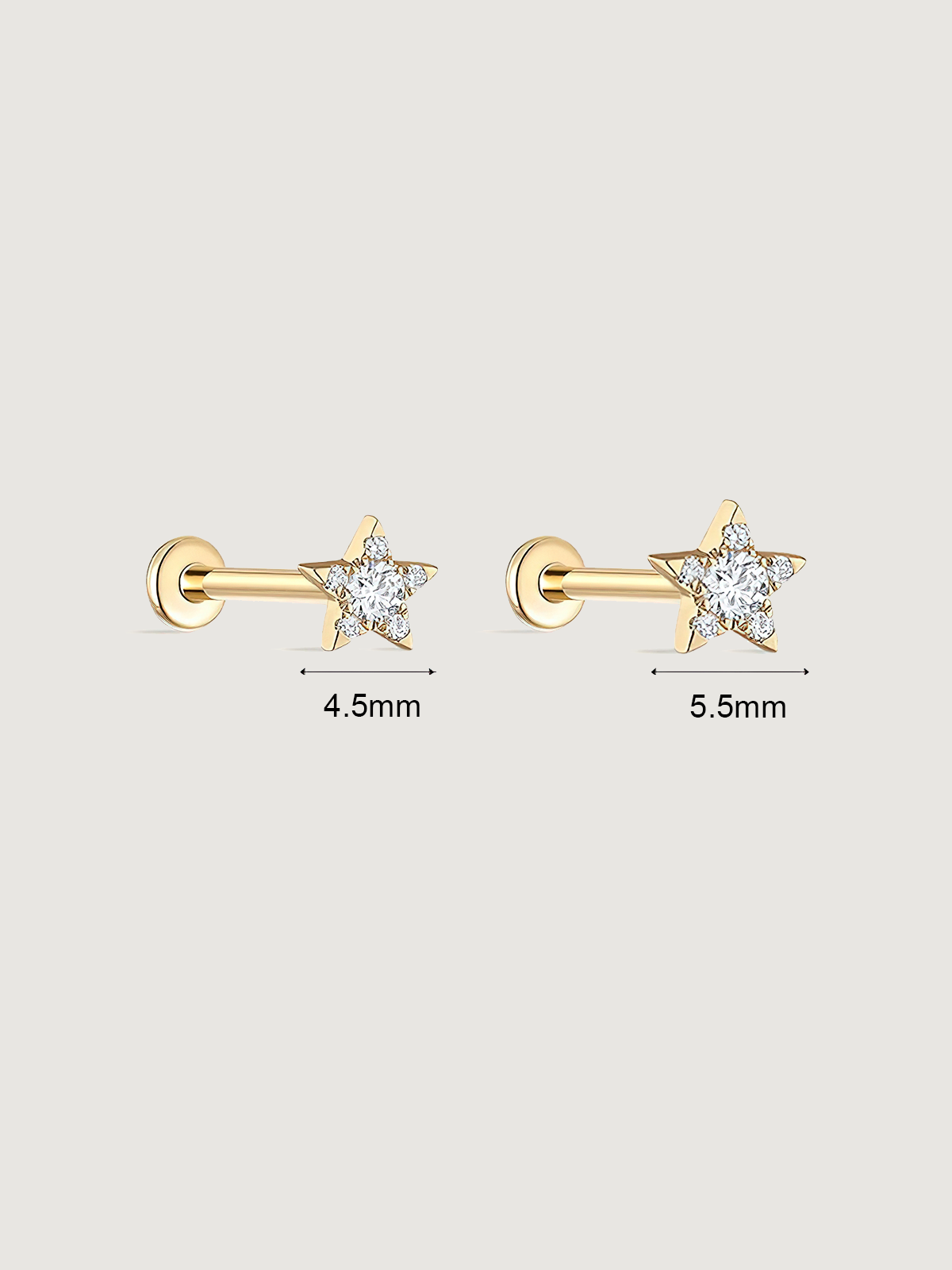 14K Solid Gold Star Diamond Flat Back Earrings