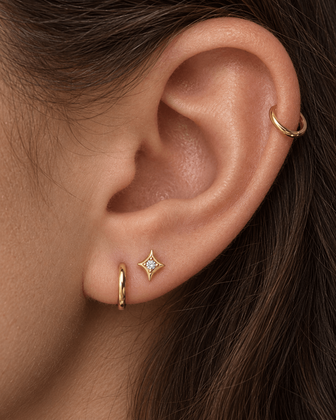 14K Solid Gold Sparkly Star Flat Back Earrings