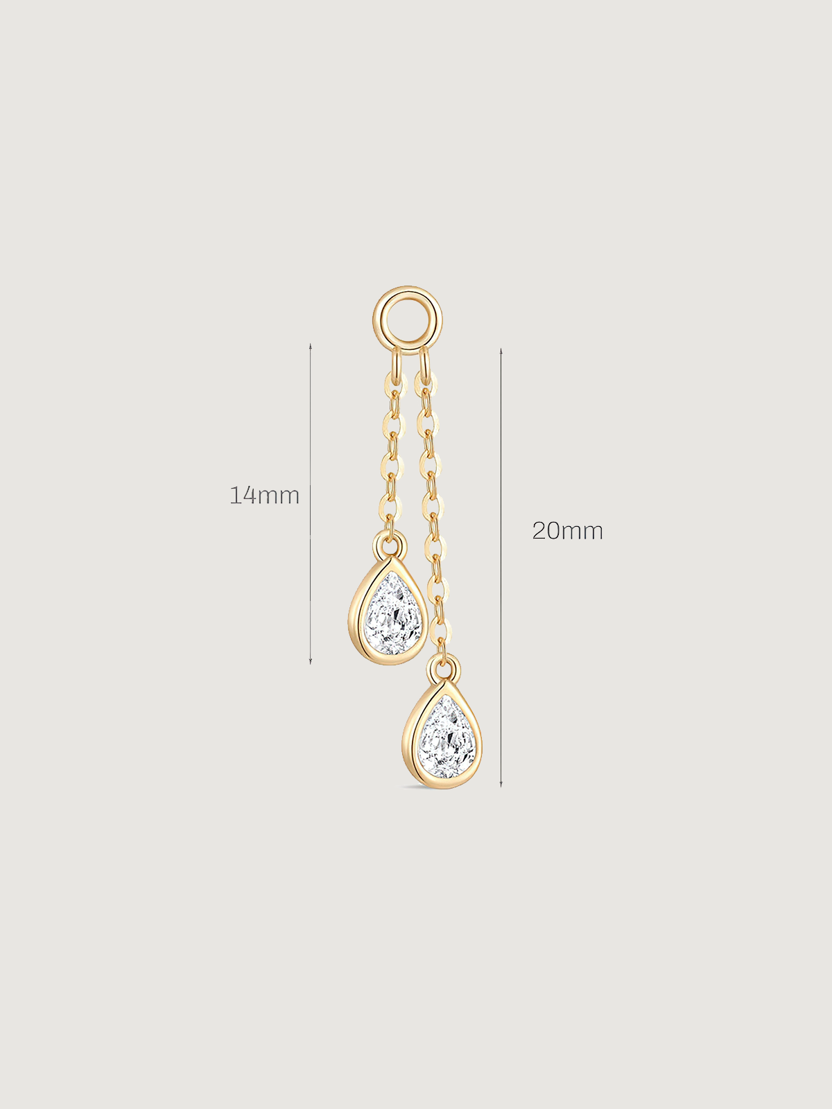 14K Solid Gold Pear Diamond Tassel Hoop Earrings