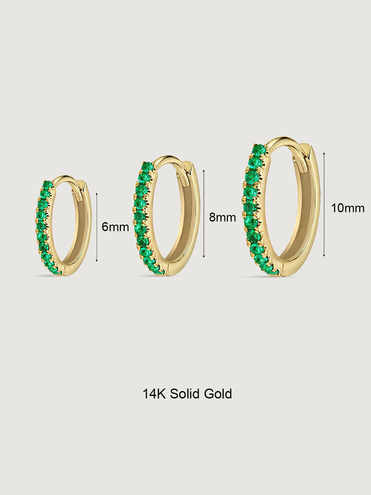 14K Solid Gold Emerald Hoop Earring