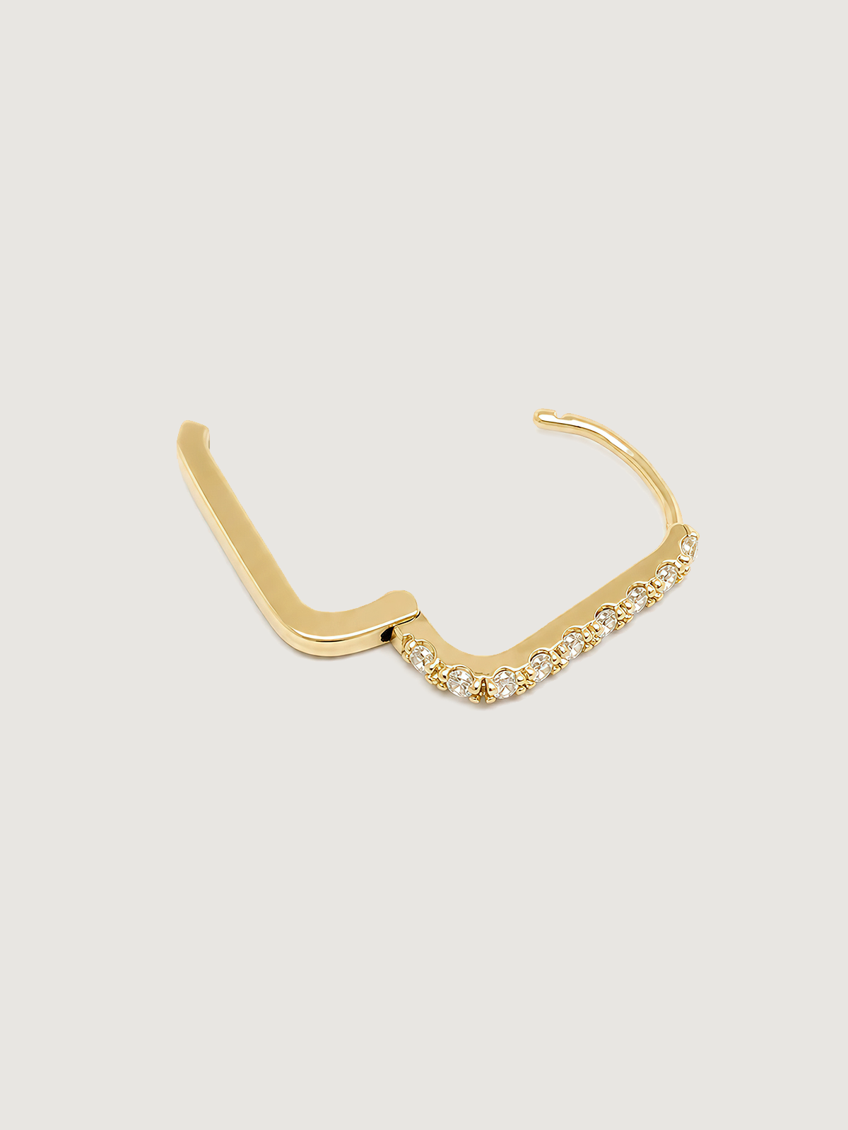 14K Solid Gold Rectangular Pave Hoop Earring