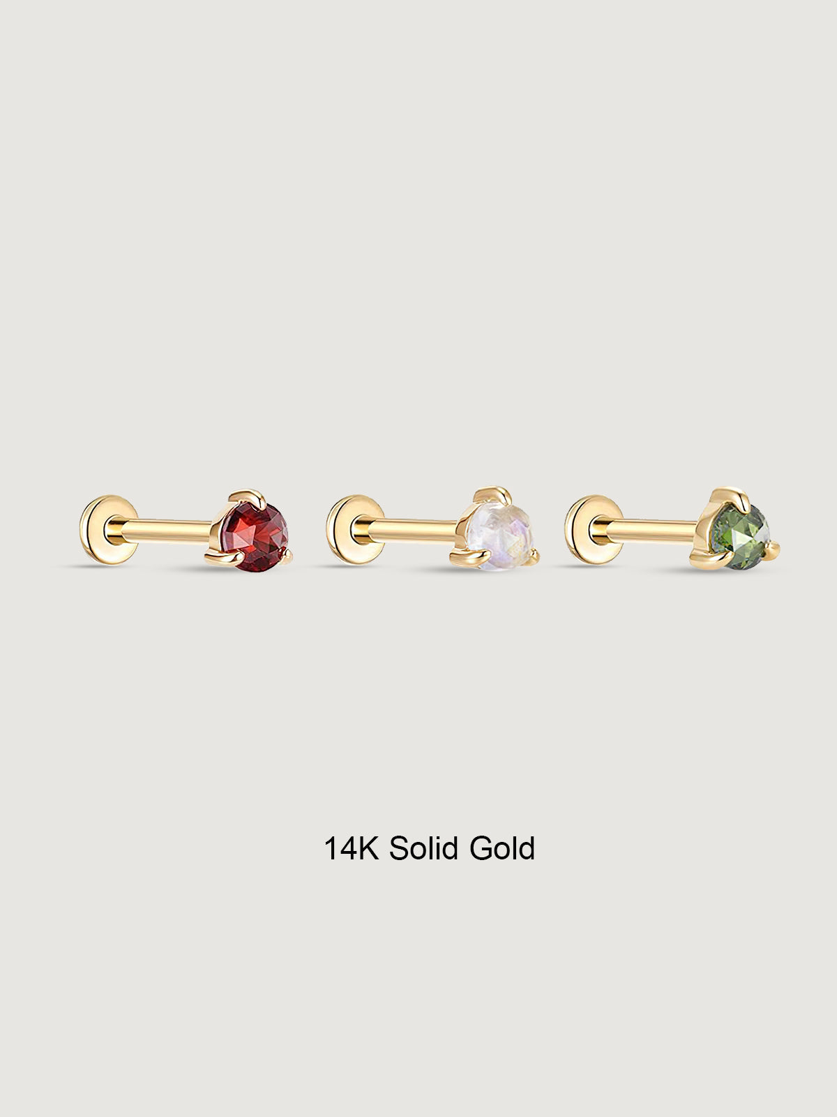 14K Solid Gold Minimal Gemstone Flat Back Earrings