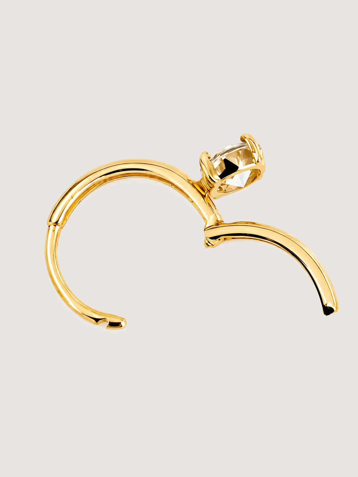14K Solid Gold Four-Prong Drop Hoop Earring