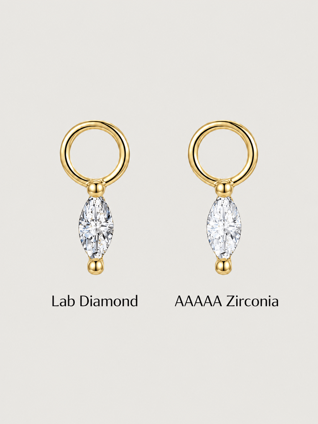 14K Solid Gold Marquise Diamond Drop Hoop Earrings