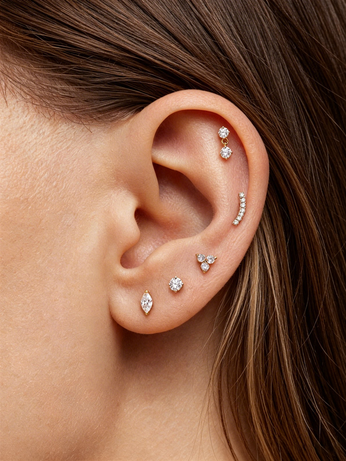 14K Solid Gold Minimal Pendant Stud Flat Back Earrings
