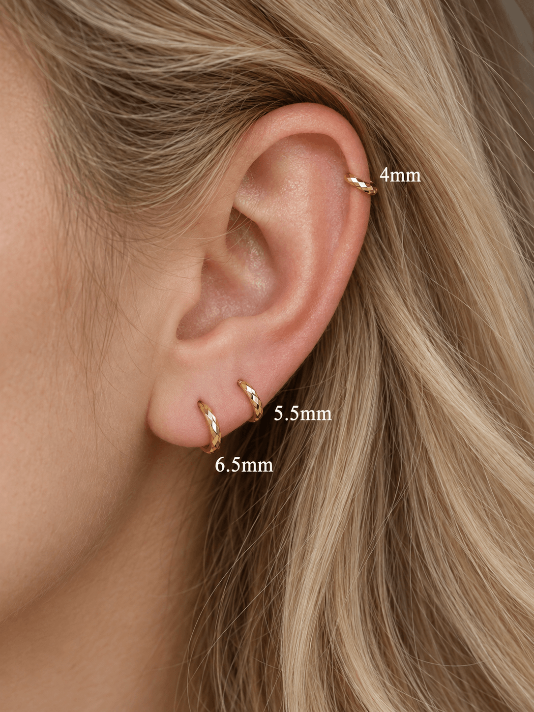 14K Solid Gold Minimalist Faceted Hoop Earrings