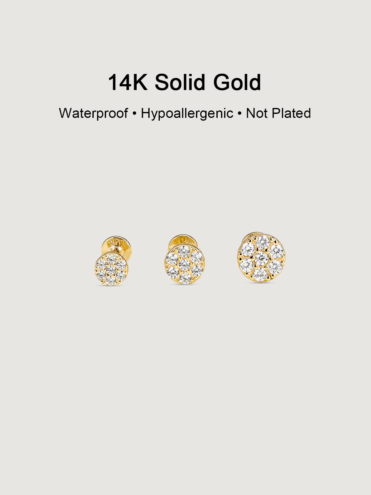 14K Solid Gold Diamond Cluster Flat Back Earrings