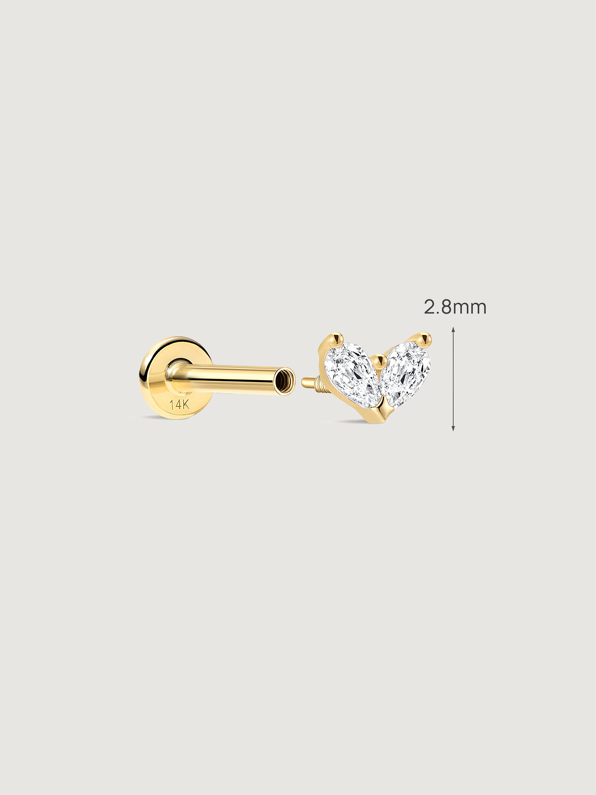 14K Solid Gold Minimalist Marquise Stud Flat Back Earrings