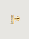 14K Solid Gold Pave Bar Flat Back Earrings