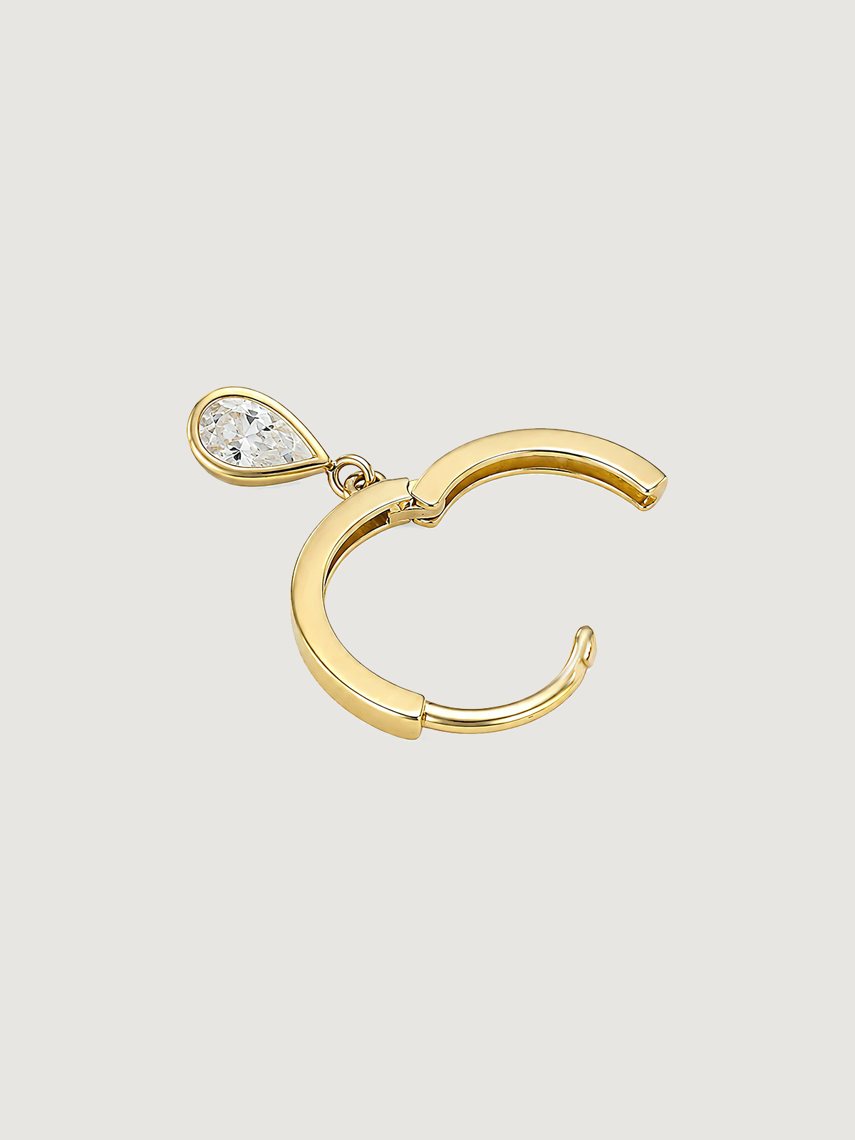 14K Solid Gold Drop Hoop Earring
