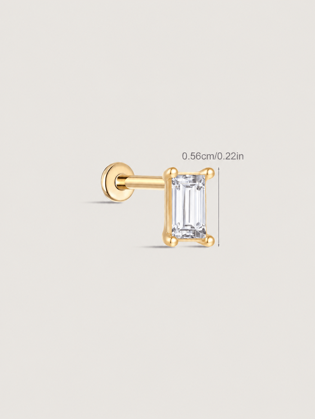 14K Solid Gold Baguette Flat Back Earrings