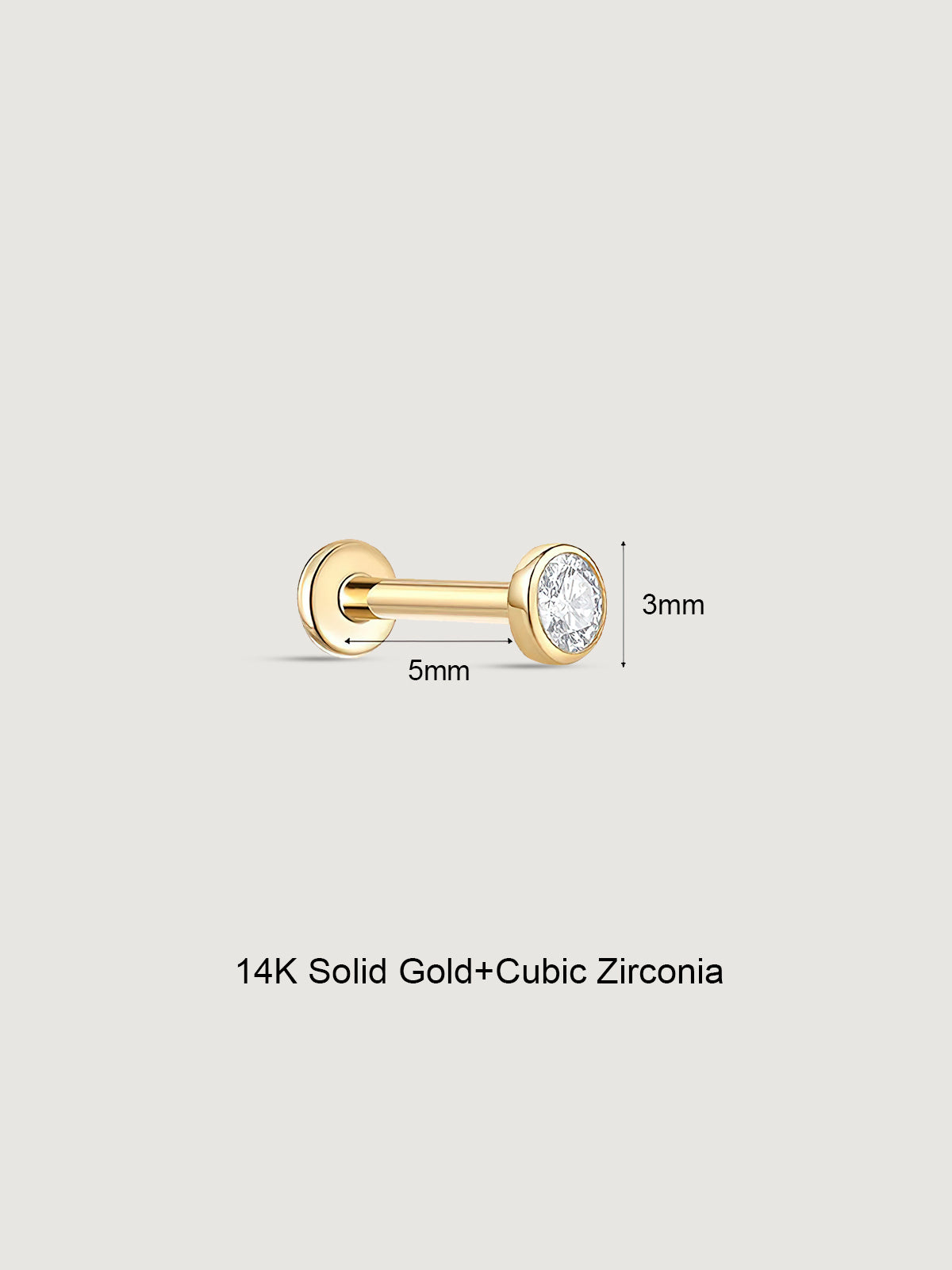 14K Solid Gold Round CZ Flat Back Earrings