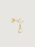 14K Solid Gold Pear Bezel Drop Flat Back Earrings