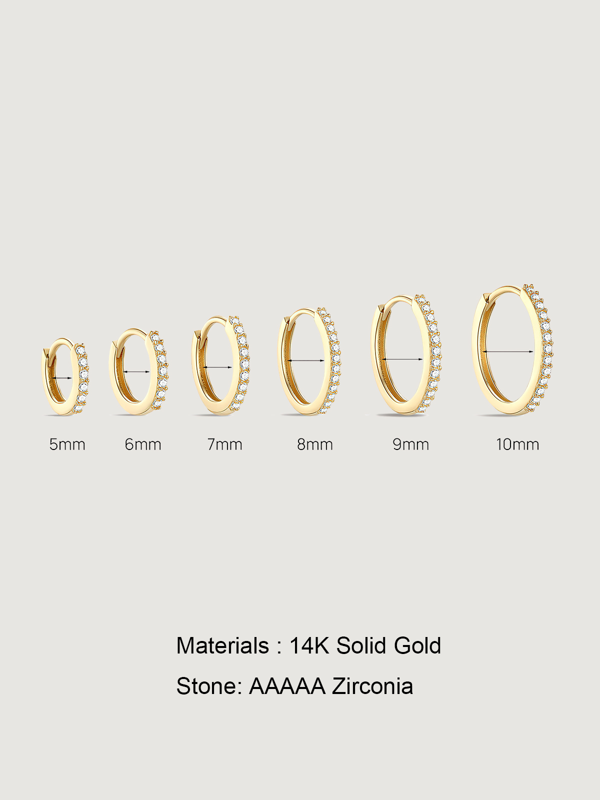 14K Solid Gold Classic Crystal Pave Hoop Earrings