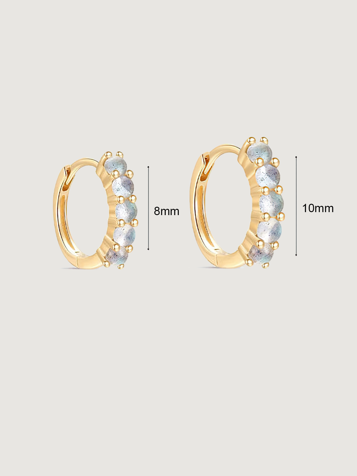 14K Solid Gold Dainty Moonstone Pave Hoop Earring